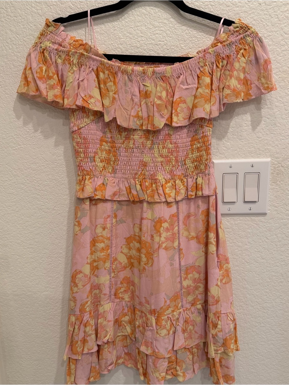 ASTR Pink Floral Off-Shoulder Ruffle Dress